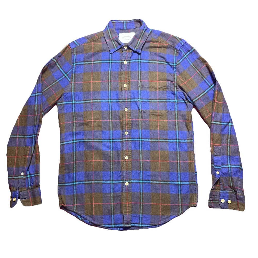 Portuguese Flannel Shirt Mens Size Small Plaid Long Sleeve Blue/brown
